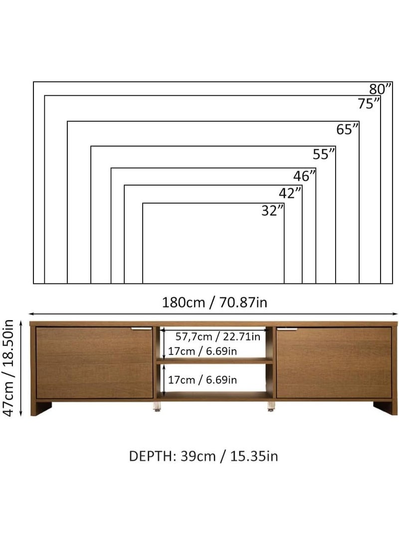Madesa TV Stand Large Media Console with Cable Management for 65, 75 Inch Media Storage Gaming Living Room Entertainment Center Wooden Television Cabinet - Rustic Brown - Image 2